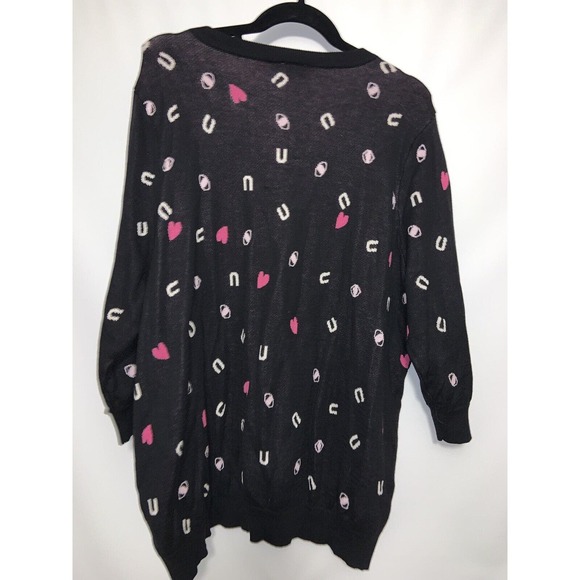 ModCloth I Love You Black Crew Neck Sweater 3/4 Sleeve Texture Knit Size 2X - Picture 2 of 5